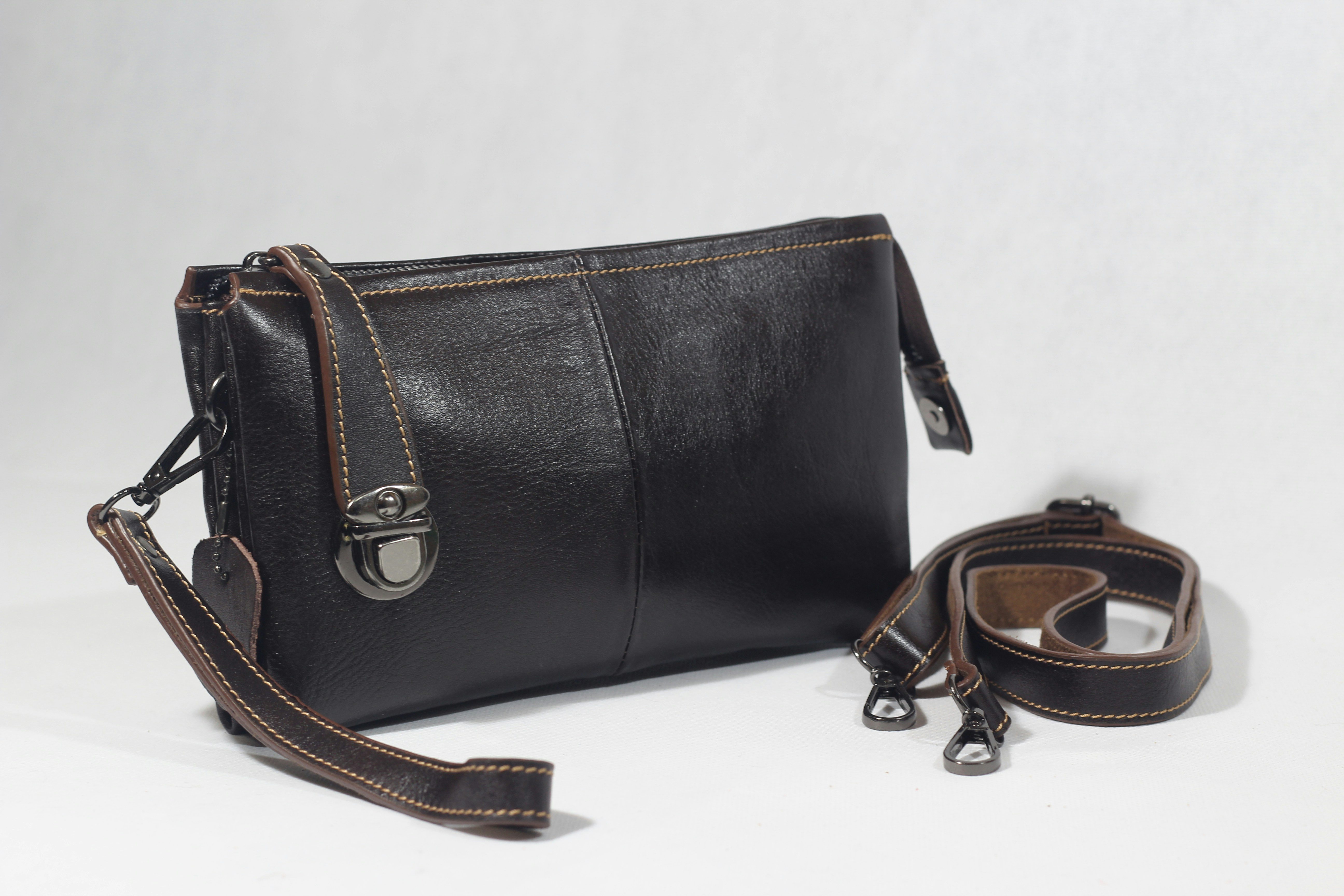 A black leather purse
