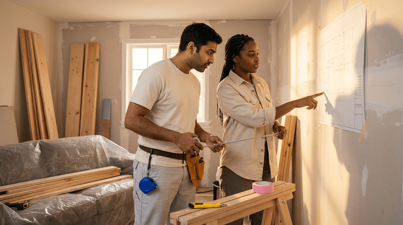 Couple planning home improvements together